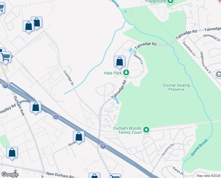 map of restaurants, bars, coffee shops, grocery stores, and more near 12 Talmadge Road in Edison