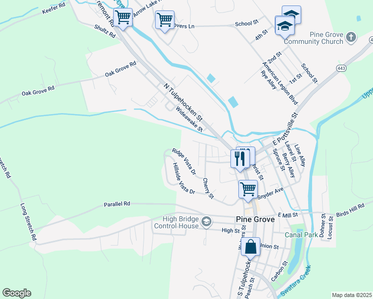 map of restaurants, bars, coffee shops, grocery stores, and more near 154 South Tulpehocken Street in Pine Grove
