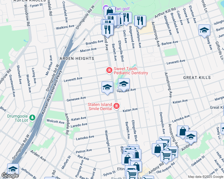 map of restaurants, bars, coffee shops, grocery stores, and more near 380 Genesee Avenue in Staten Island