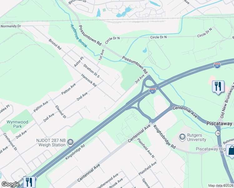 map of restaurants, bars, coffee shops, grocery stores, and more near 160 Stratton Street South in Piscataway