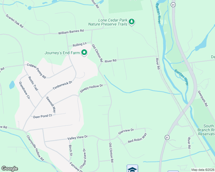 map of restaurants, bars, coffee shops, grocery stores, and more near 2 Brookside Terrace in Flemington