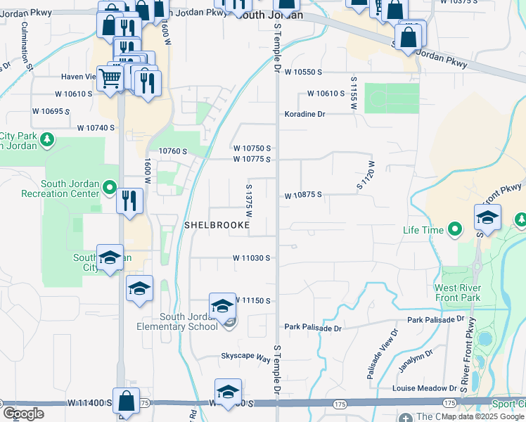 map of restaurants, bars, coffee shops, grocery stores, and more near 10954 South Ptarmigan Cove in South Jordan