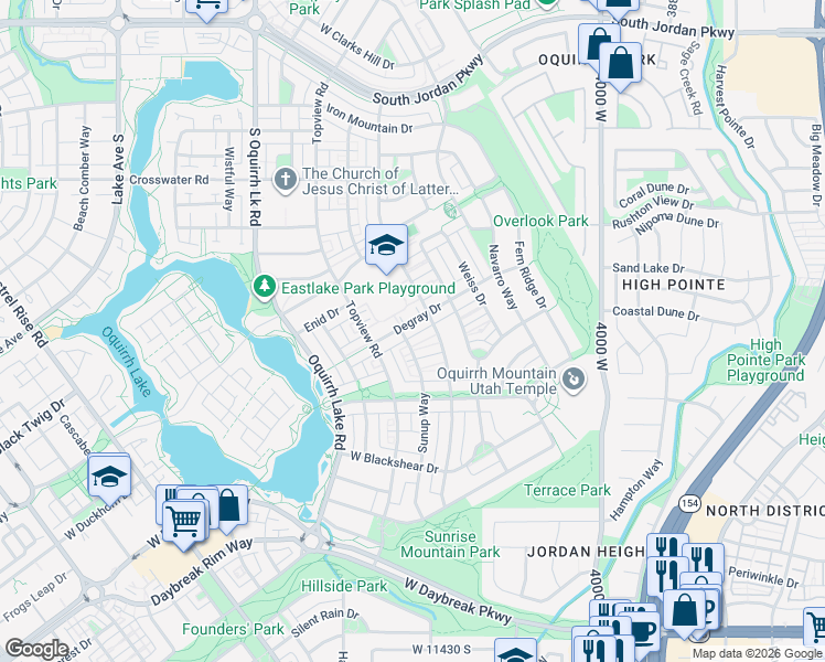 map of restaurants, bars, coffee shops, grocery stores, and more near 4313 Degray Drive in South Jordan