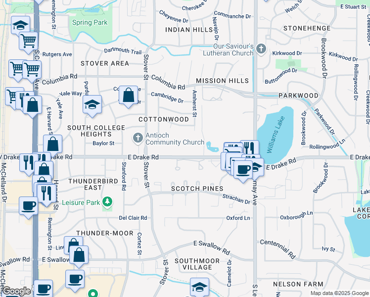 map of restaurants, bars, coffee shops, grocery stores, and more near in Fort Collins