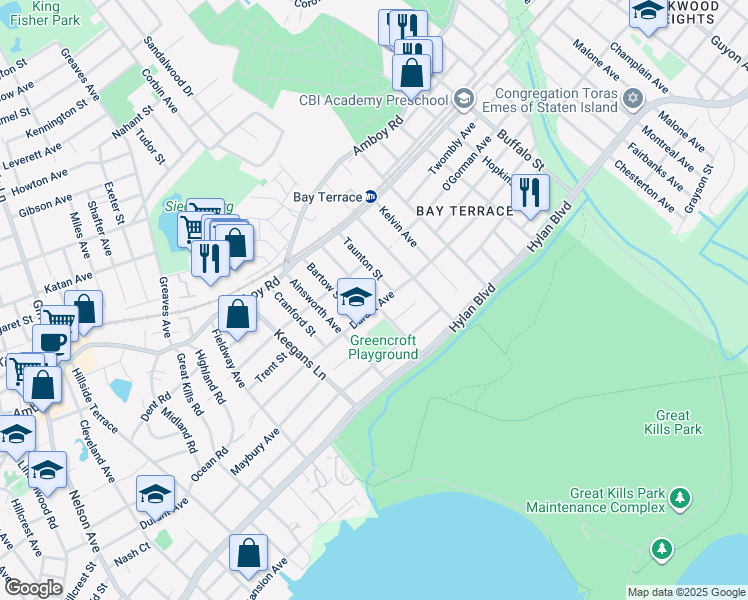 map of restaurants, bars, coffee shops, grocery stores, and more near 119 Redgrave Avenue in Staten Island
