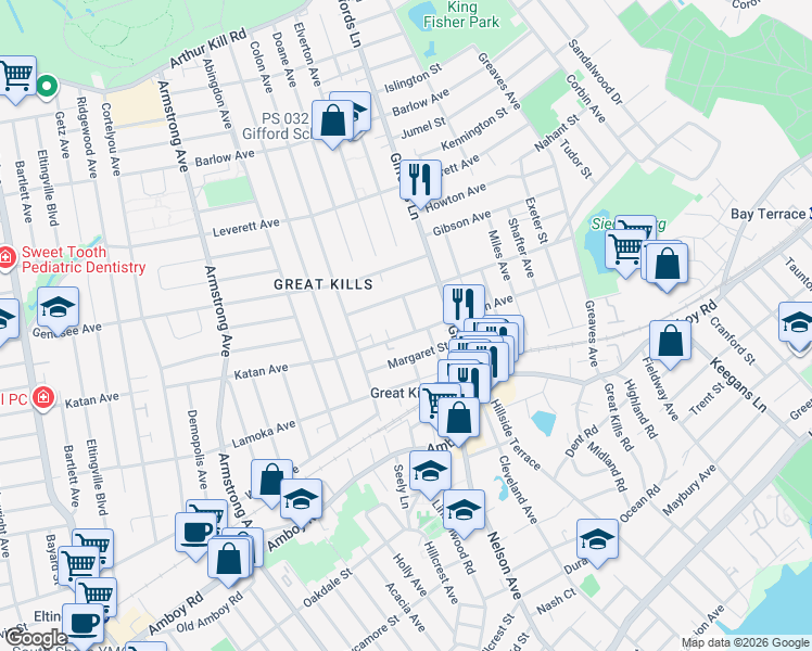 map of restaurants, bars, coffee shops, grocery stores, and more near 41 Margaret Street in Staten Island
