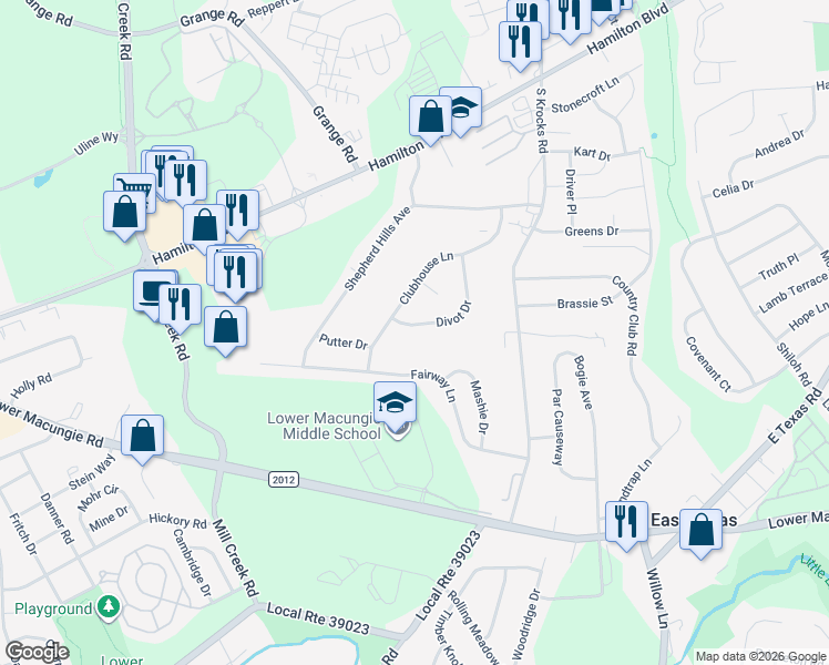 map of restaurants, bars, coffee shops, grocery stores, and more near 6033 Fairway Lane in Wescosville