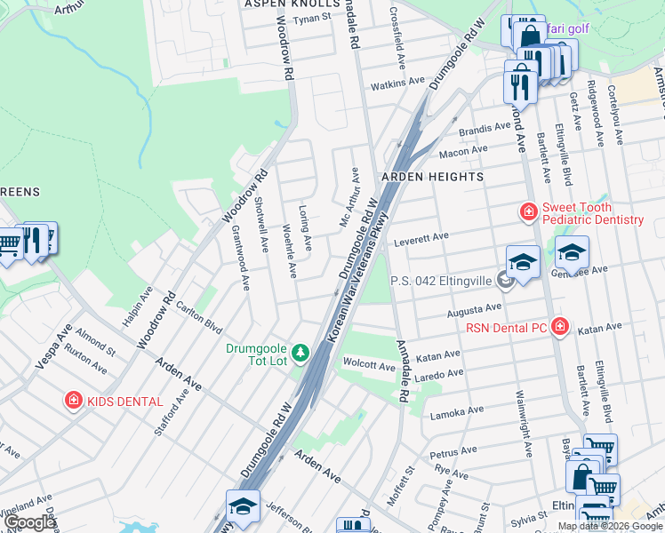 map of restaurants, bars, coffee shops, grocery stores, and more near 734 Drumgoole Road West in Staten Island