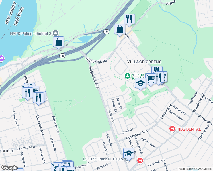 map of restaurants, bars, coffee shops, grocery stores, and more near 12 Bunnell Court in Staten Island