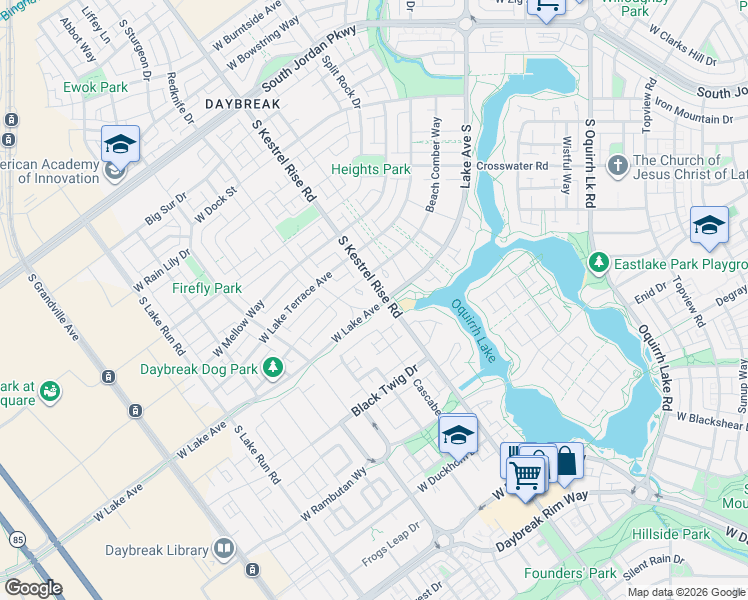 map of restaurants, bars, coffee shops, grocery stores, and more near 4958 West Lake Avenue in South Jordan