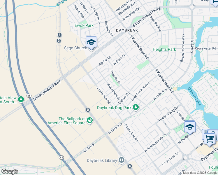 map of restaurants, bars, coffee shops, grocery stores, and more near 10904 South Gresham Drive in South Jordan