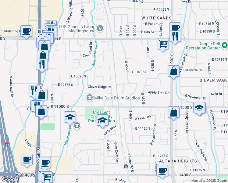 map of restaurants, bars, coffee shops, grocery stores, and more near 10951 Heather Ridge Drive in Sandy