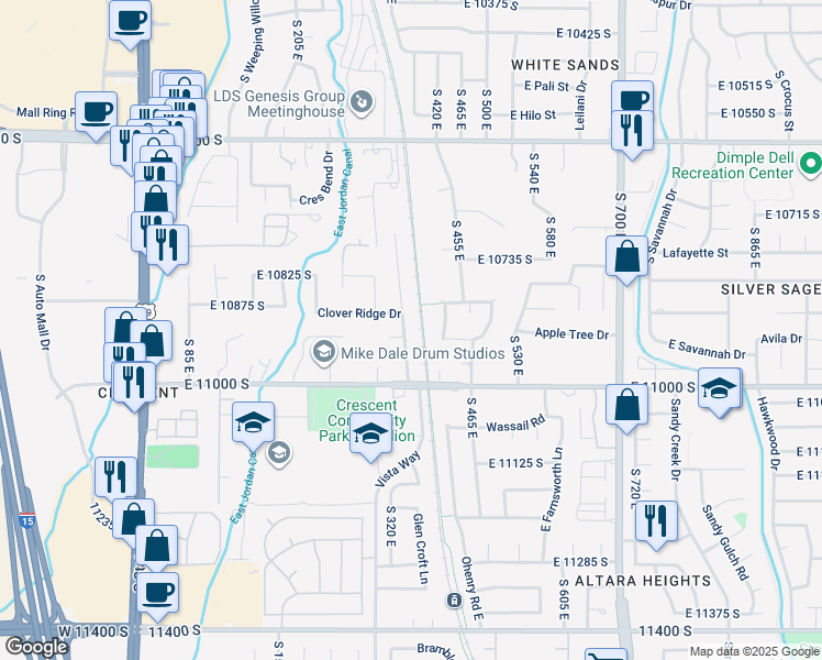 map of restaurants, bars, coffee shops, grocery stores, and more near 10951 Heather Ridge Drive in Sandy