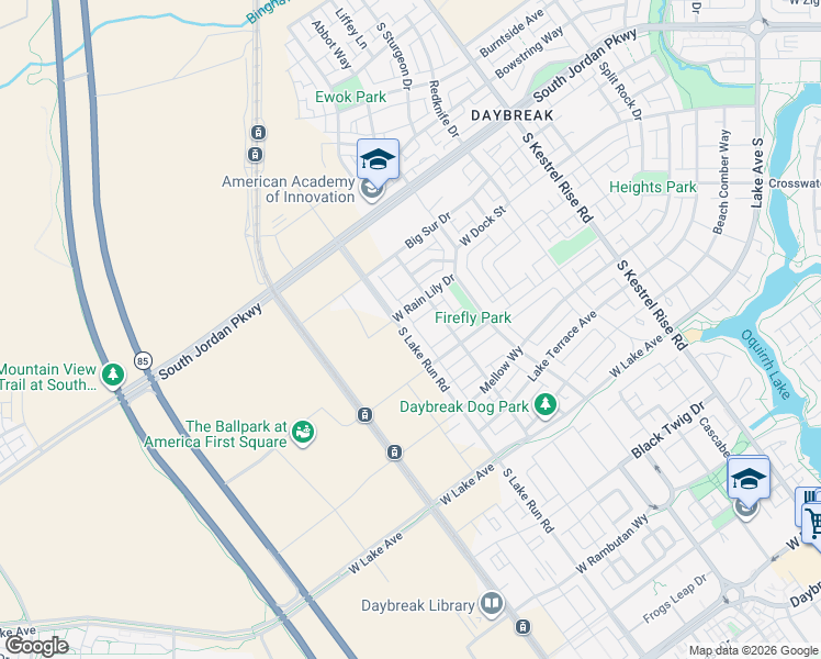 map of restaurants, bars, coffee shops, grocery stores, and more near 10894 South Gresham Drive in South Jordan