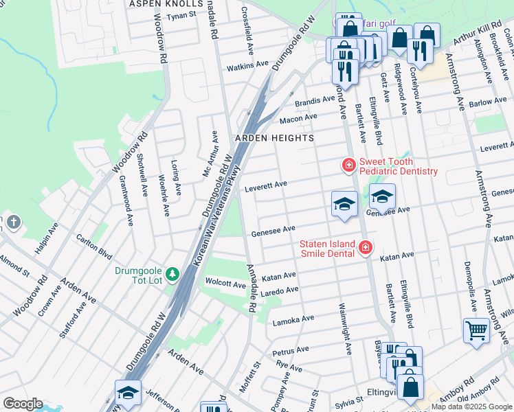map of restaurants, bars, coffee shops, grocery stores, and more near 122 Lovelace Avenue in Staten Island