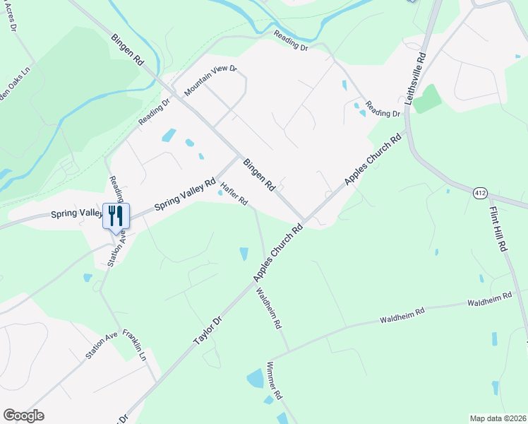 map of restaurants, bars, coffee shops, grocery stores, and more near 1593 Hafler Road in Bethlehem