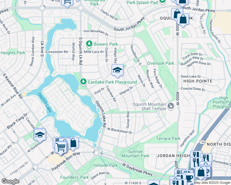 map of restaurants, bars, coffee shops, grocery stores, and more near 4352 Degray Drive in South Jordan