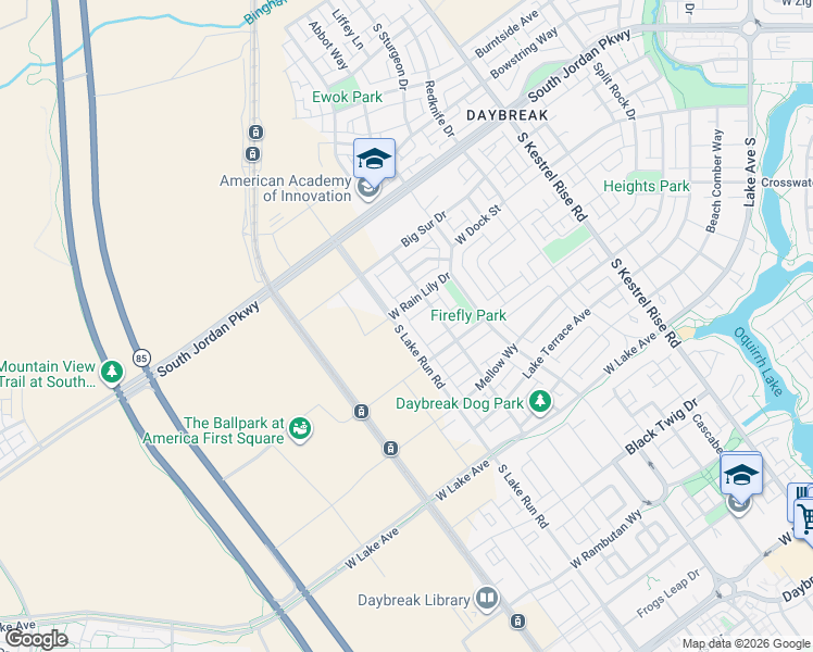 map of restaurants, bars, coffee shops, grocery stores, and more near 10894 South Gresham Drive in South Jordan