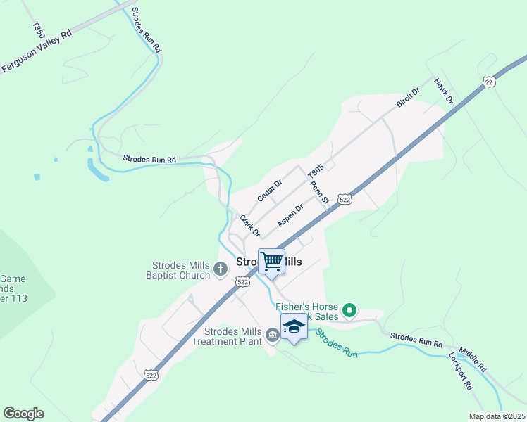 map of restaurants, bars, coffee shops, grocery stores, and more near 11 Birch Drive in Lewistown