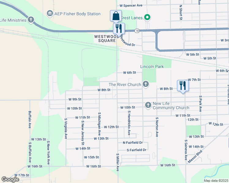 map of restaurants, bars, coffee shops, grocery stores, and more near 704 South Miller Avenue in Marion