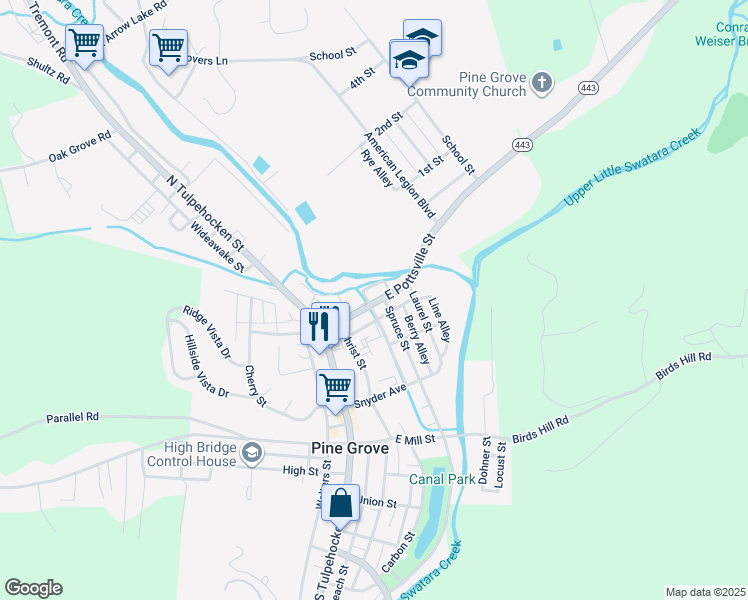 map of restaurants, bars, coffee shops, grocery stores, and more near 37 East Pottsville Street in Pine Grove