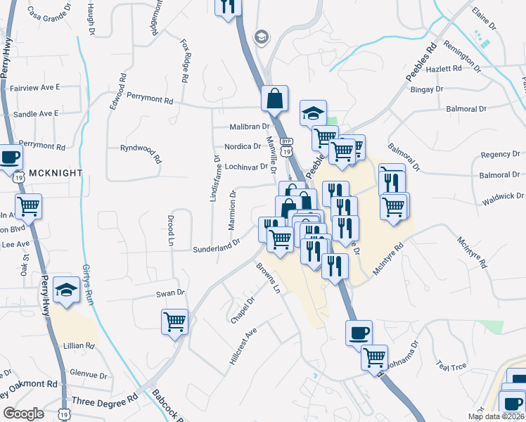 map of restaurants, bars, coffee shops, grocery stores, and more near 7941 Roderick Drive in Pittsburgh