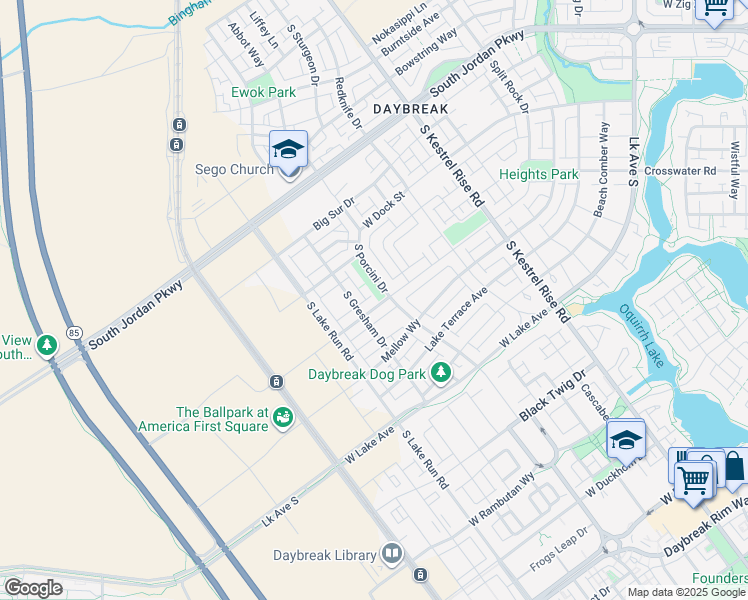 map of restaurants, bars, coffee shops, grocery stores, and more near 5254 West Split Rock Drive in South Jordan