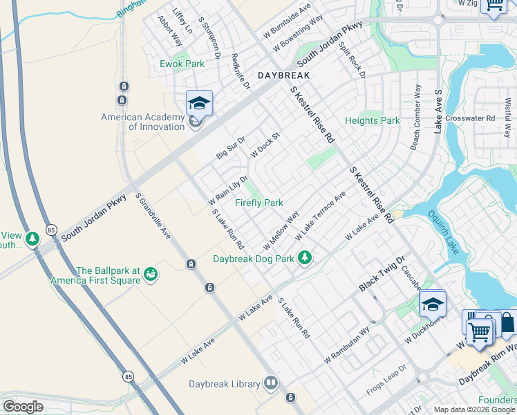 map of restaurants, bars, coffee shops, grocery stores, and more near 5254 West Split Rock Drive in South Jordan