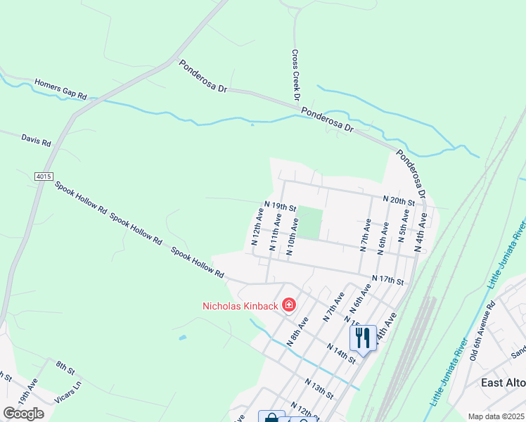 map of restaurants, bars, coffee shops, grocery stores, and more near 1110 N 19th St in Altoona