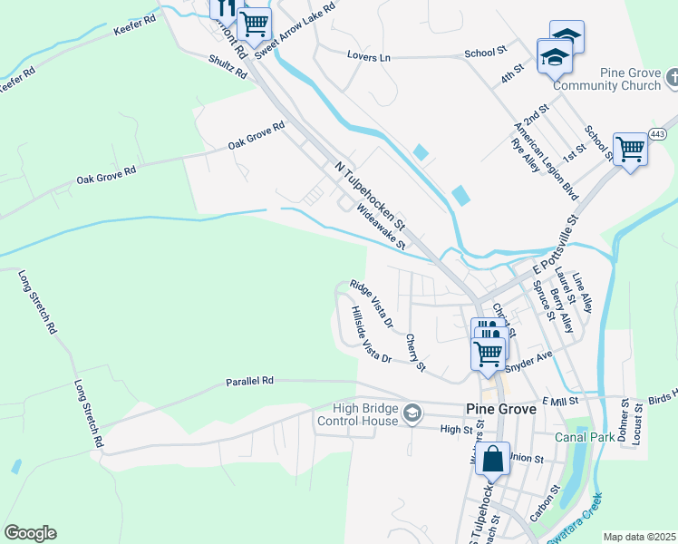 map of restaurants, bars, coffee shops, grocery stores, and more near 1 Ridge Vista Drive in Pine Grove