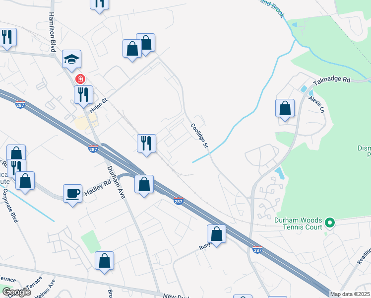 map of restaurants, bars, coffee shops, grocery stores, and more near 737 Strassle Way in South Plainfield