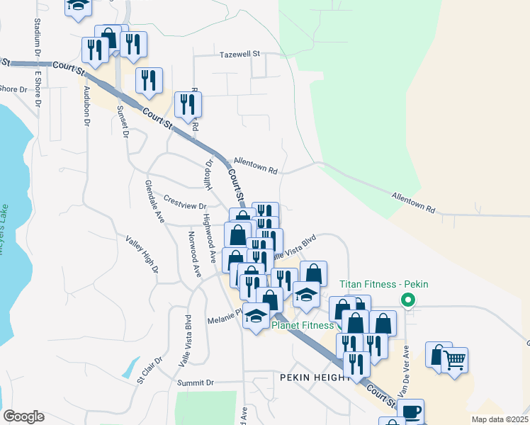 map of restaurants, bars, coffee shops, grocery stores, and more near in Pekin