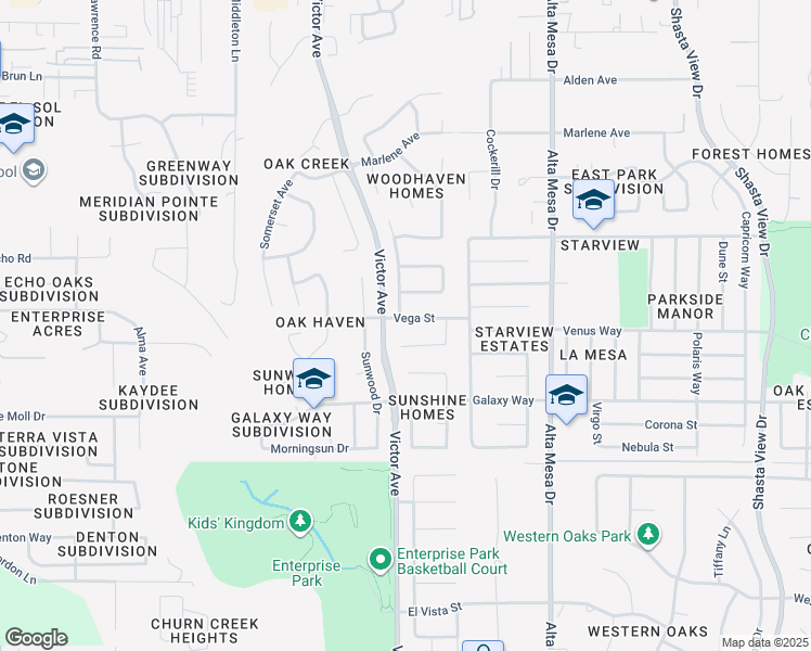 map of restaurants, bars, coffee shops, grocery stores, and more near 1851 Vega Street in Redding