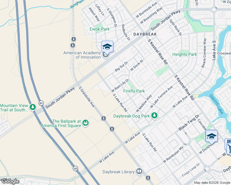 map of restaurants, bars, coffee shops, grocery stores, and more near 10897 South Lake Run Road in South Jordan