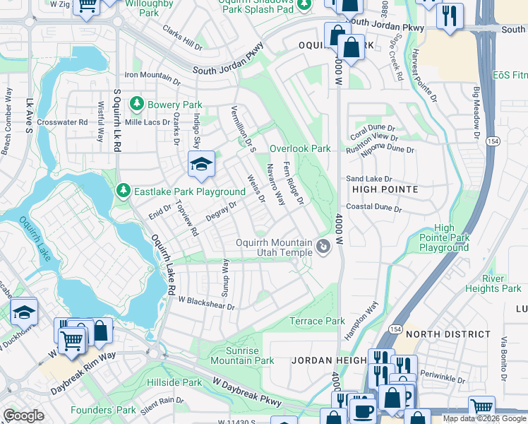 map of restaurants, bars, coffee shops, grocery stores, and more near 4221 Cosseys Lane in South Jordan