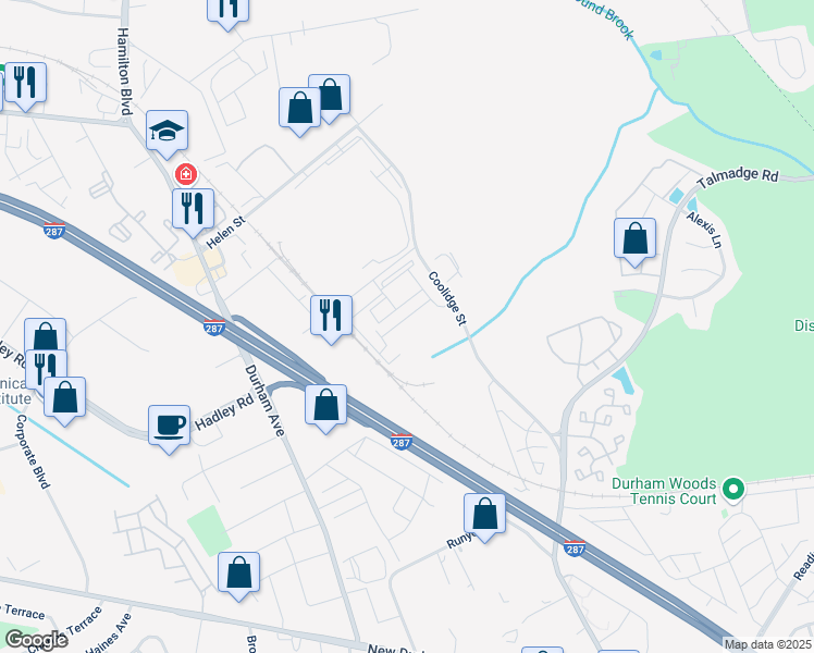map of restaurants, bars, coffee shops, grocery stores, and more near 745 Strassle Way in South Plainfield
