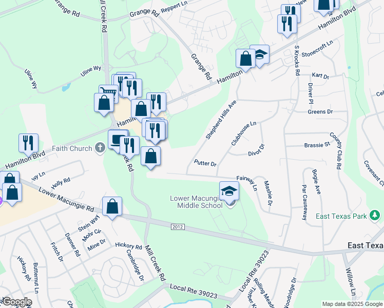 map of restaurants, bars, coffee shops, grocery stores, and more near 6295 Fairway Lane in Allentown