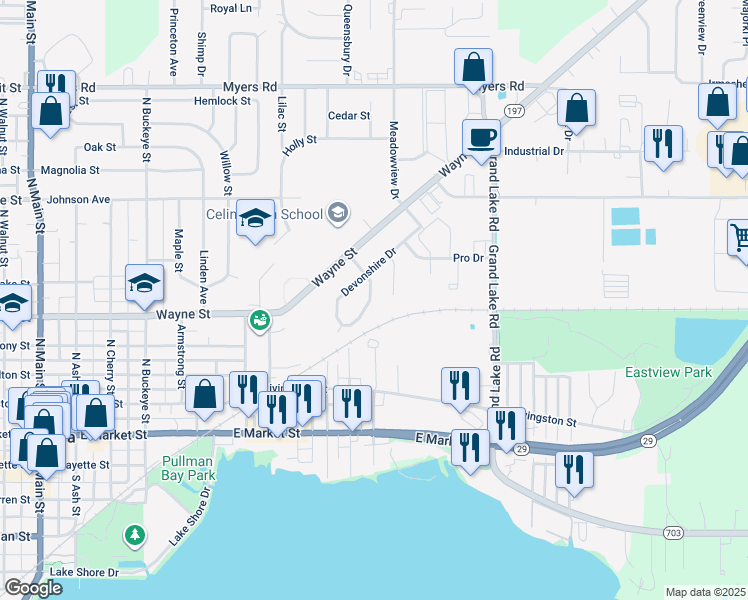 map of restaurants, bars, coffee shops, grocery stores, and more near 662 Cumberland Drive in Celina