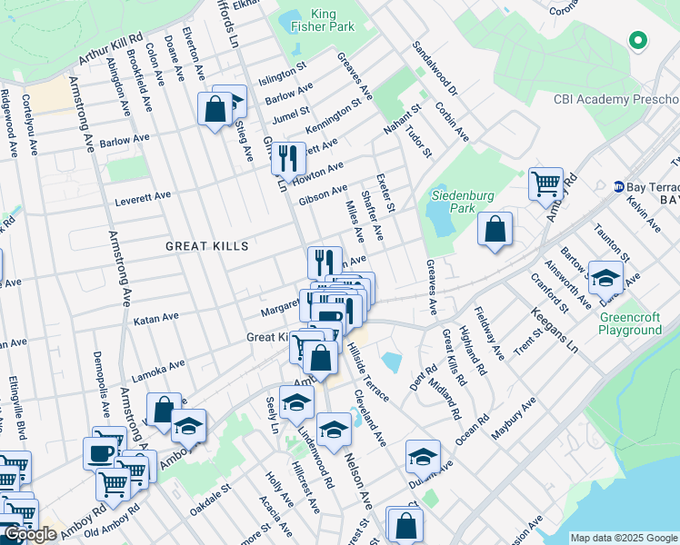 map of restaurants, bars, coffee shops, grocery stores, and more near 51 Sampson Ave in Staten Island