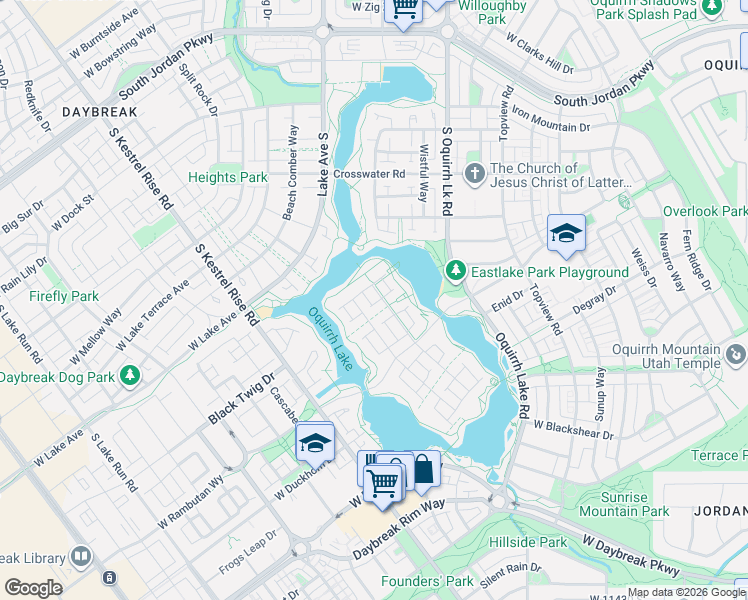 map of restaurants, bars, coffee shops, grocery stores, and more near 10874 Lake Island Drive in South Jordan