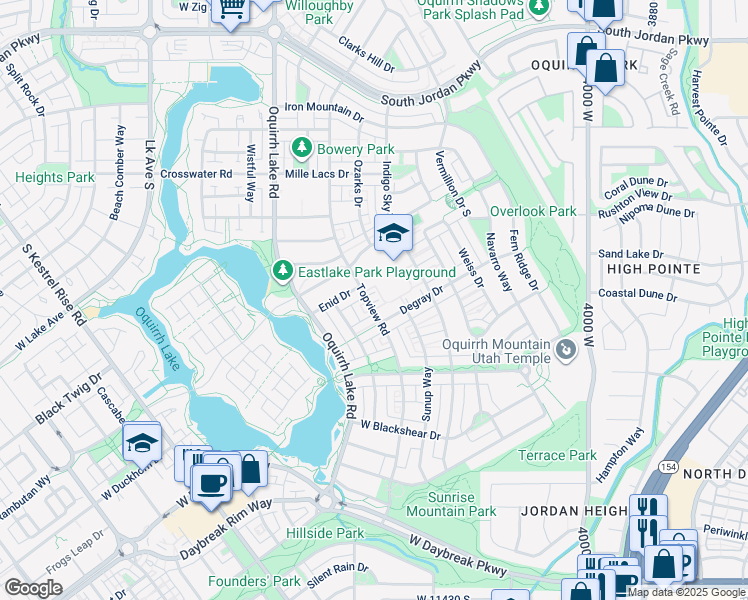 map of restaurants, bars, coffee shops, grocery stores, and more near 10891 Topview Road in South Jordan