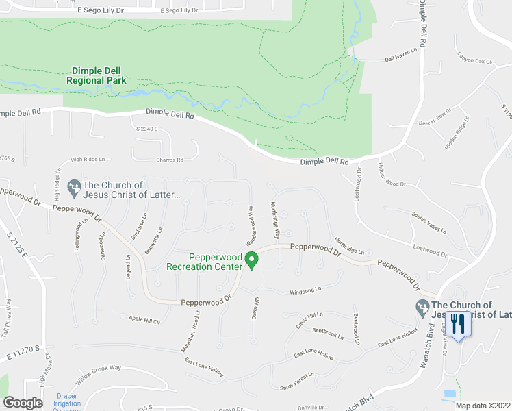 map of restaurants, bars, coffee shops, grocery stores, and more near 37 Wanderwood Way in Sandy