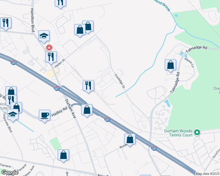 map of restaurants, bars, coffee shops, grocery stores, and more near 5 Campbell Street in South Plainfield
