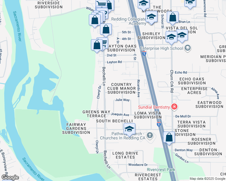 map of restaurants, bars, coffee shops, grocery stores, and more near 564 Estate Street in Redding