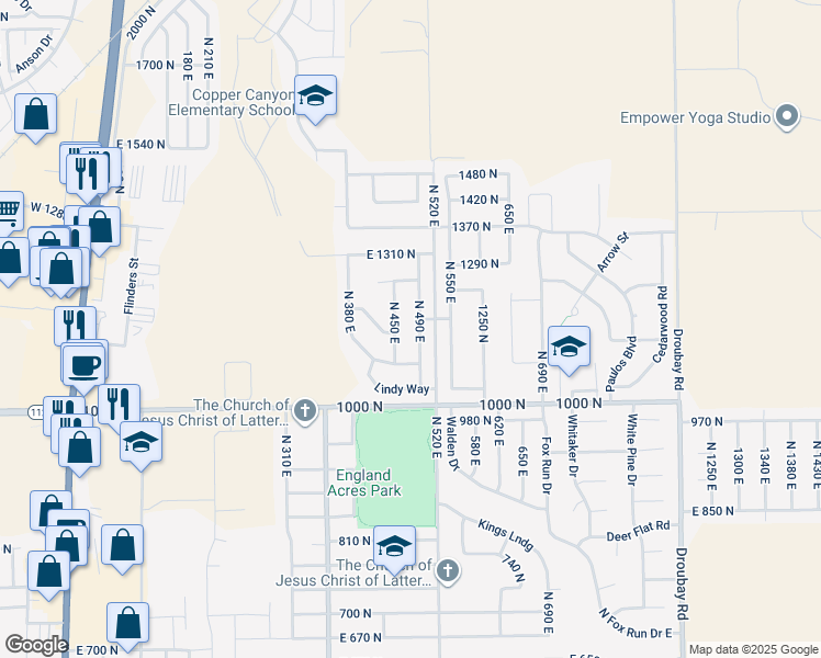 map of restaurants, bars, coffee shops, grocery stores, and more near 1151 North 490 East in Tooele