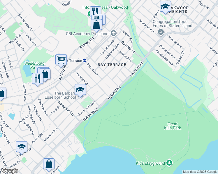 map of restaurants, bars, coffee shops, grocery stores, and more near 188 Justin Avenue in Staten Island