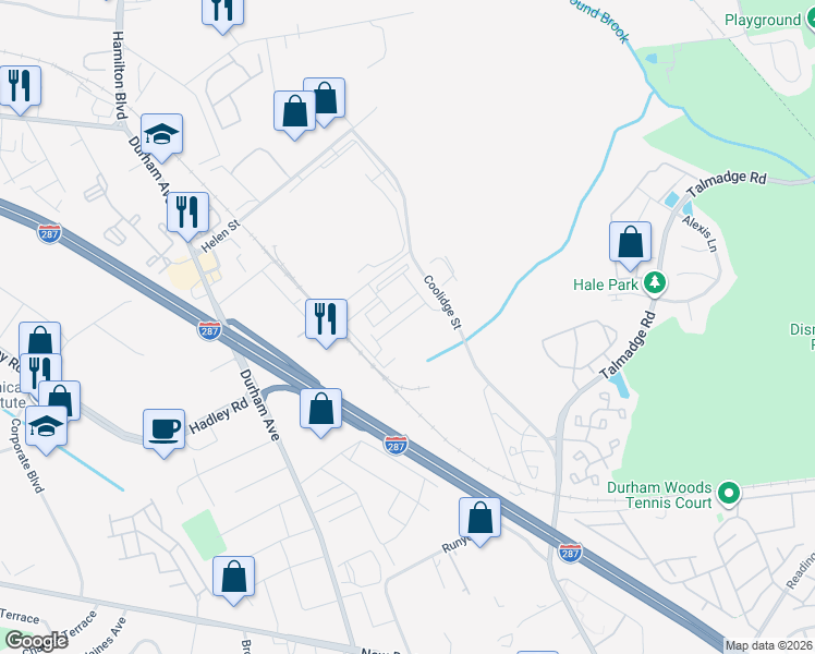 map of restaurants, bars, coffee shops, grocery stores, and more near 5 Campbell Street in South Plainfield