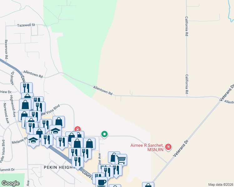 map of restaurants, bars, coffee shops, grocery stores, and more near 2851 Allentown Road in Pekin