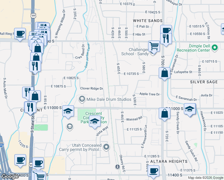 map of restaurants, bars, coffee shops, grocery stores, and more near 452 Naomi Drive in Sandy