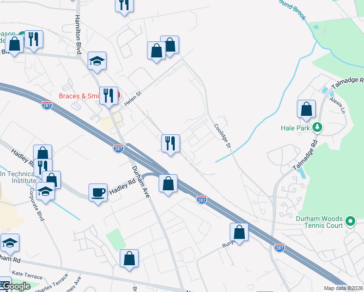 map of restaurants, bars, coffee shops, grocery stores, and more near 33 Blair Street in South Plainfield